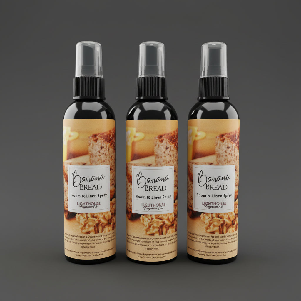 bottle of room spray with a dark grey background