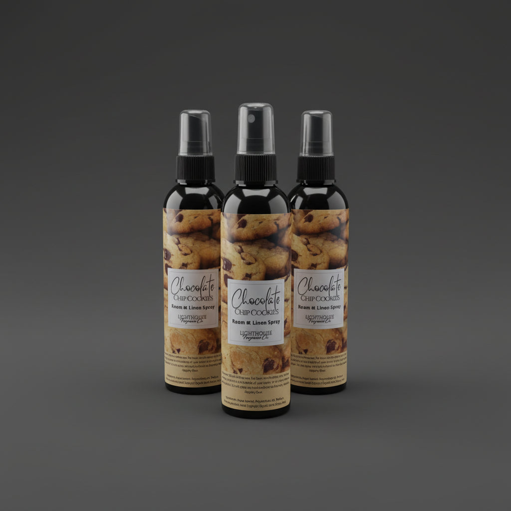 room spray bottles on wooden table