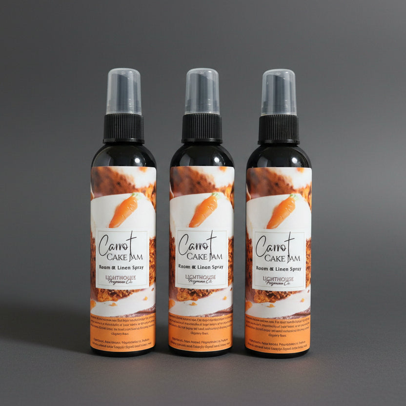 bottle of room spray with a dark grey background