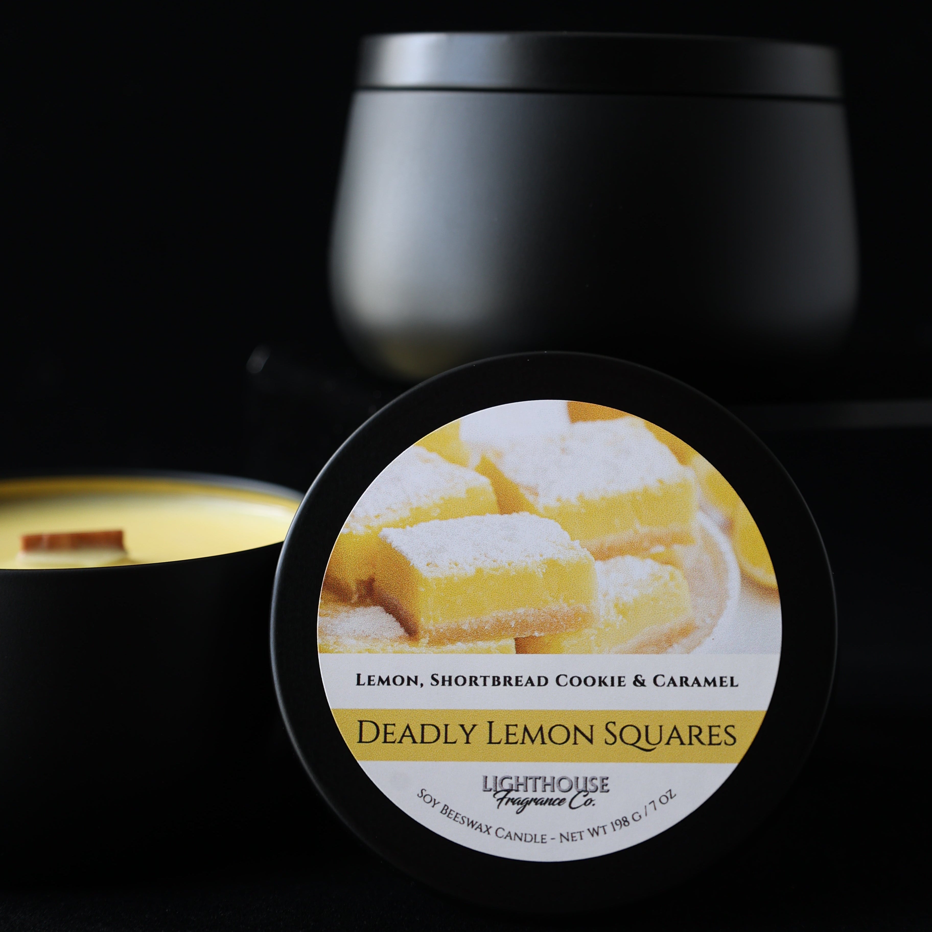 Deadly Lemon Squares Candle in a black tin