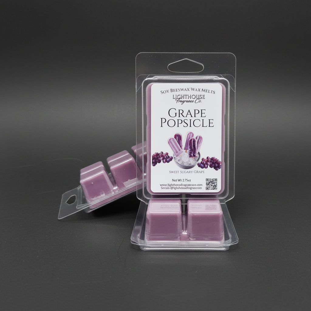 Grape Popsicle wax melts packaging on a light gray surface made by Lighthouse Fragrance Company - Made in Newfoundland