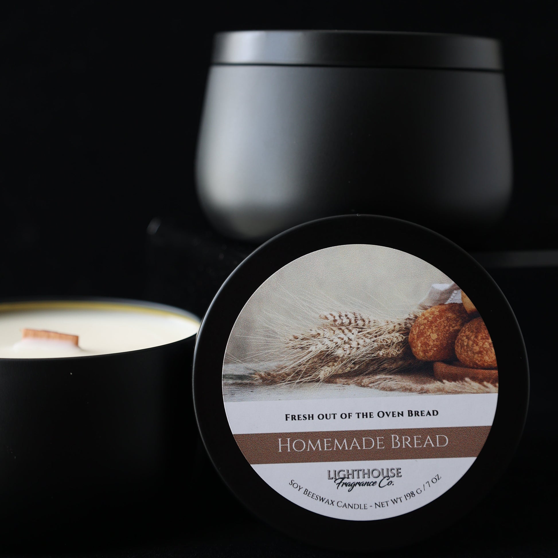 Homemade Bread Candle in a black tin