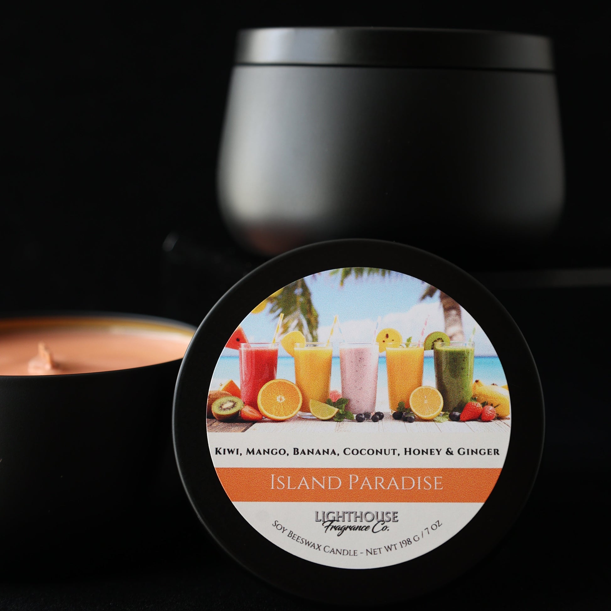 Island Paradise Candle in a black tin