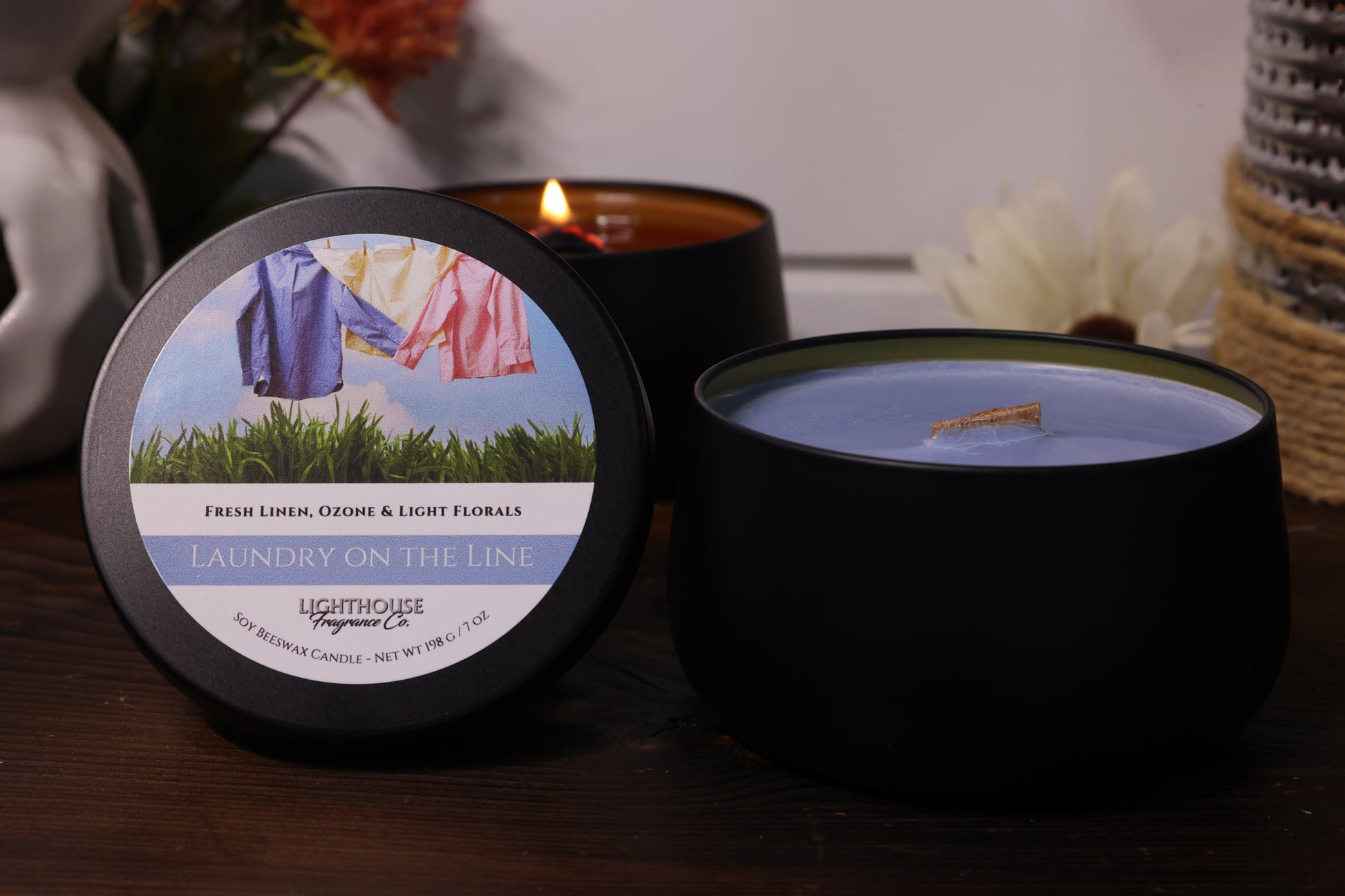 Candle tin on a wooden table
