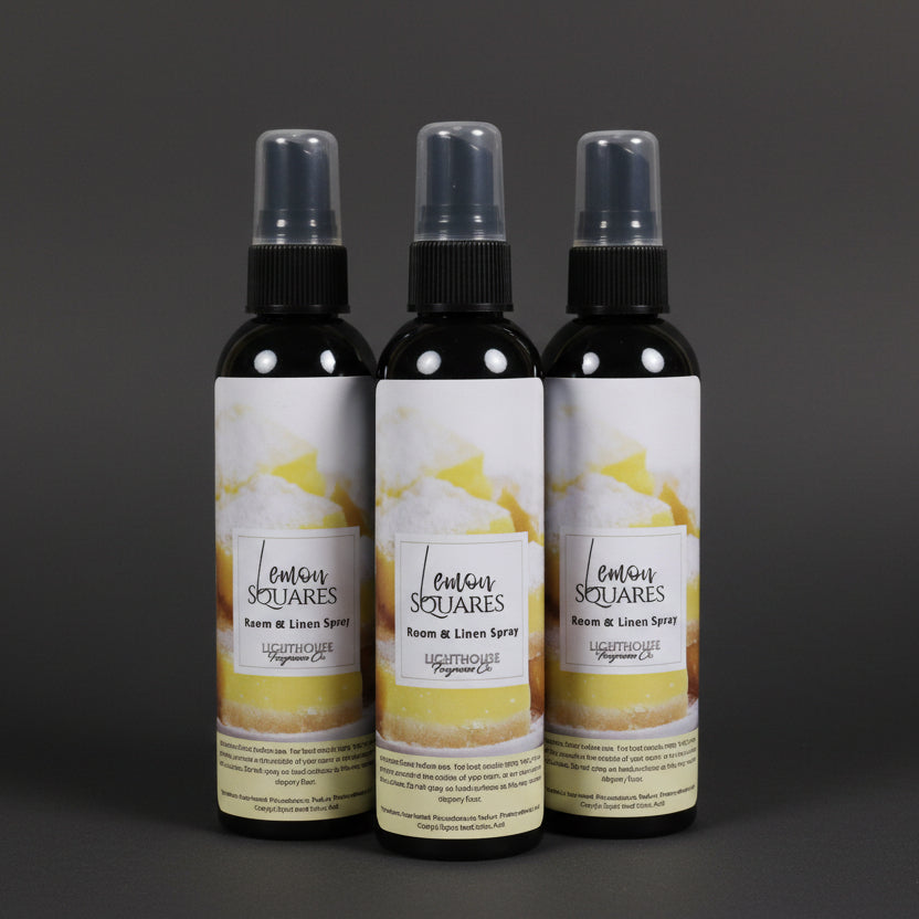 room spray bottles on wooden table