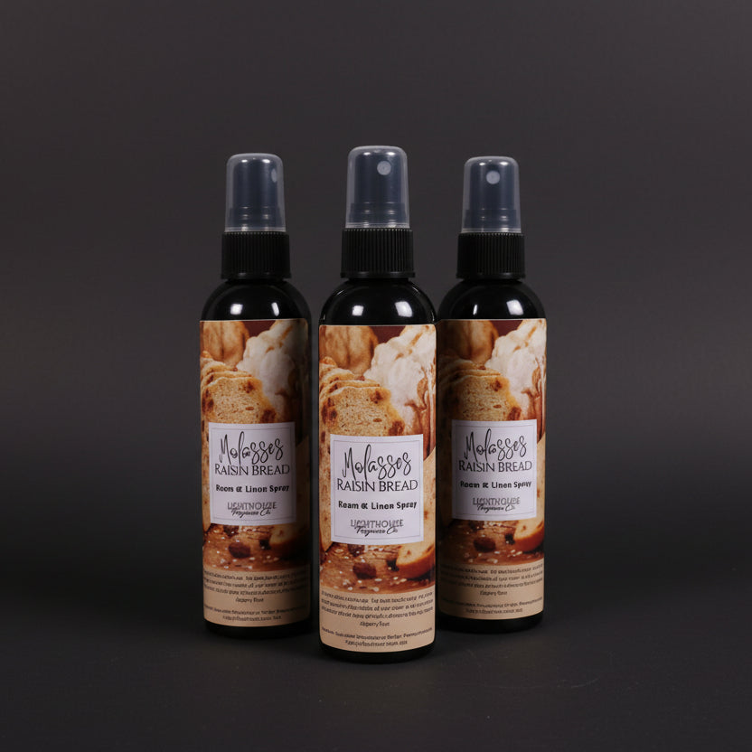 room spray bottles on wooden table