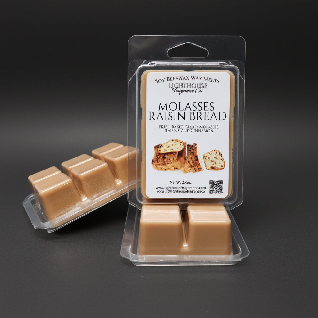 Molasses Raisin Bread Soy Beeswax Wax Melts against a grey background - Newfoundland inspired and Newfoundland Made