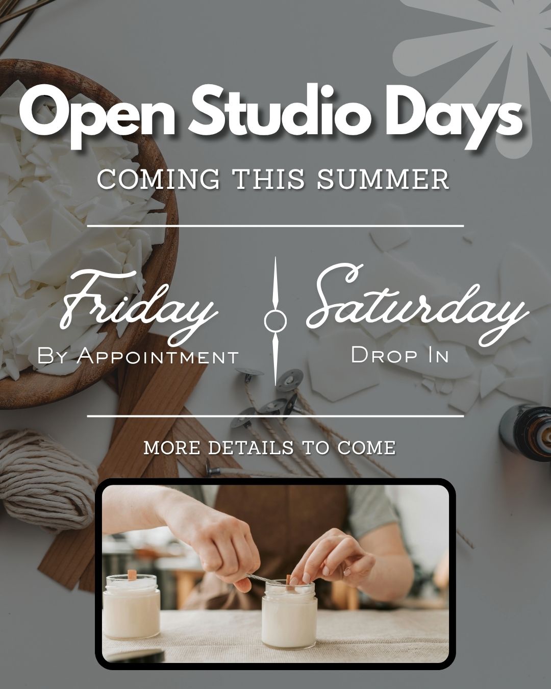 Promotional graphic for Open Studio Days with text and a small video inset.