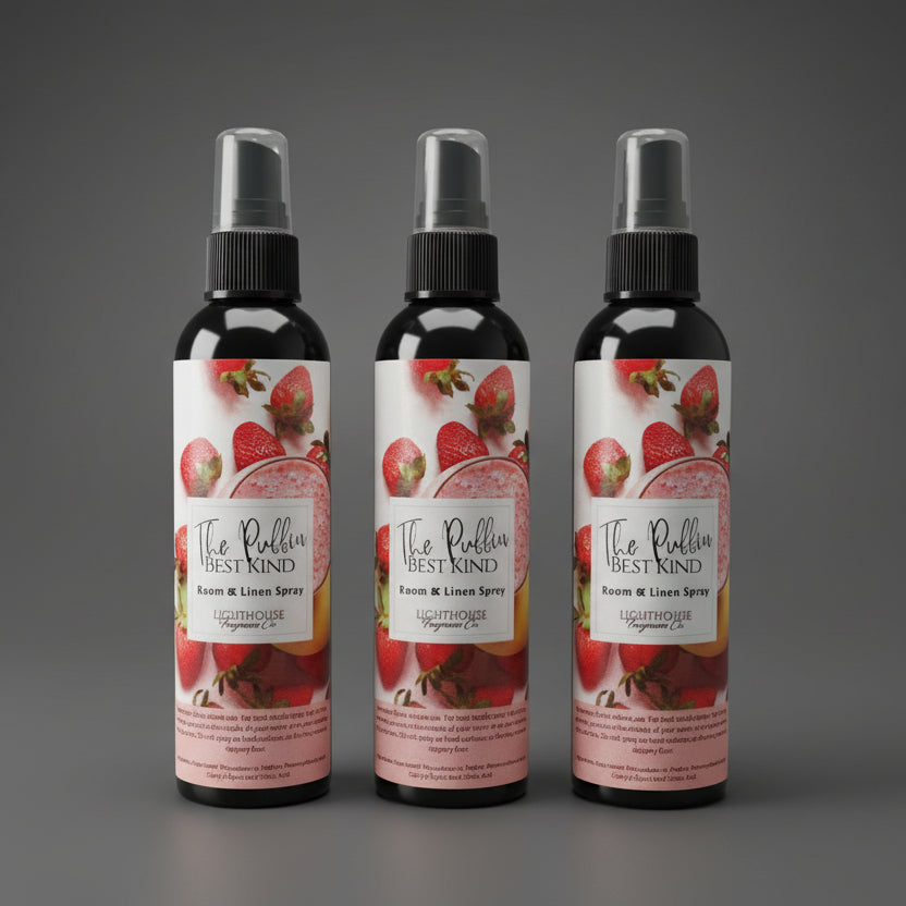 bottle of room spray with a dark grey background