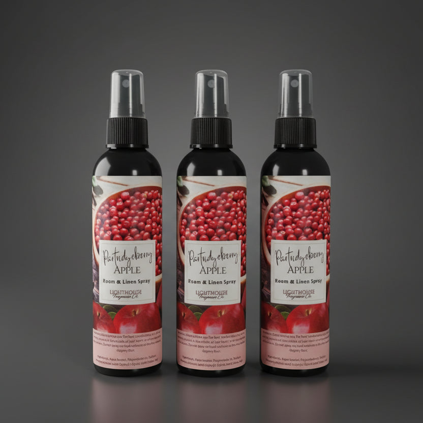 bottle of room spray with a dark grey background