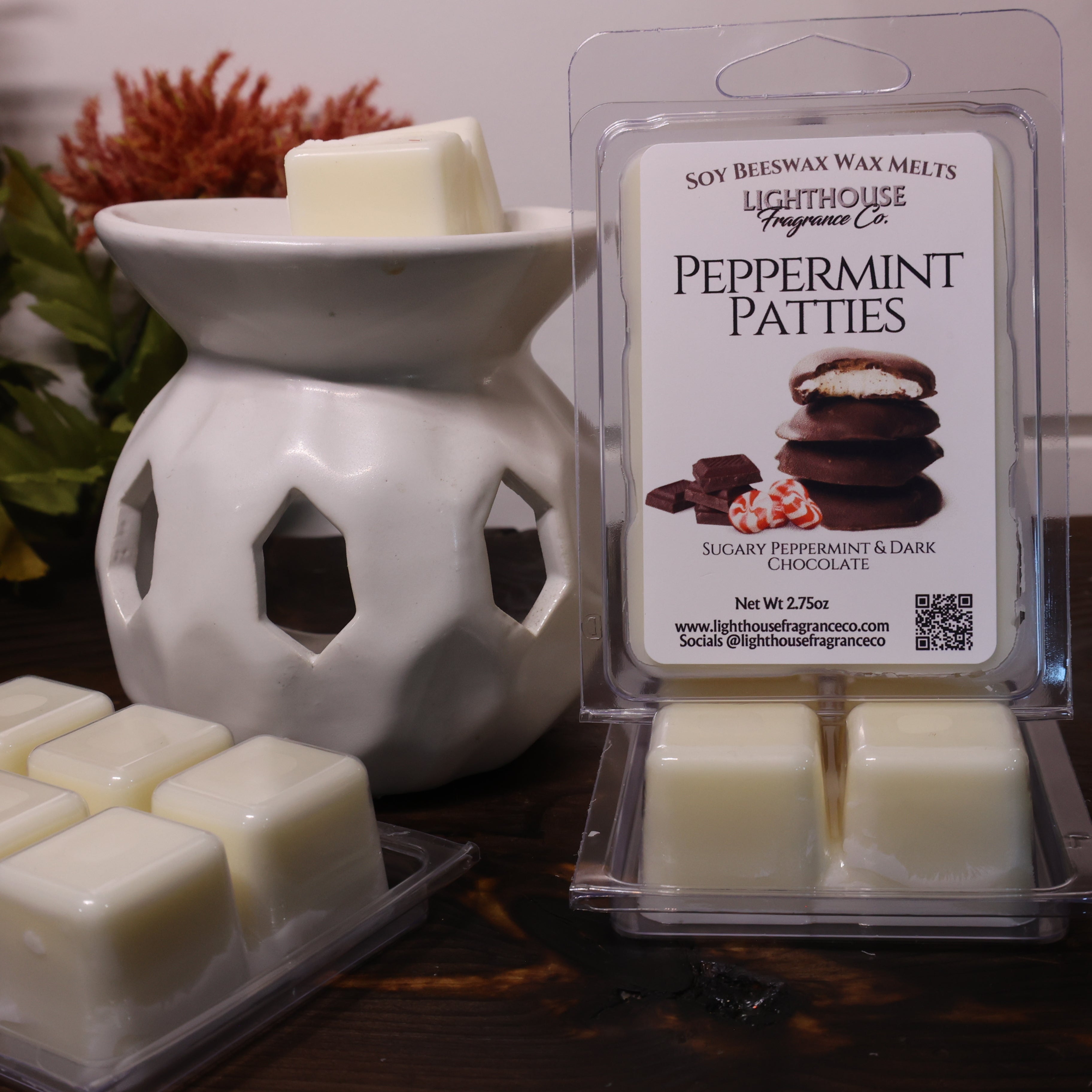 wax melts on a wooden table