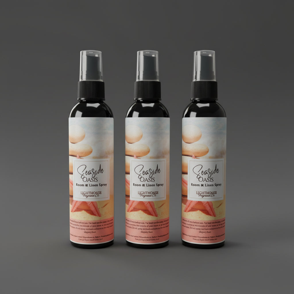 bottle of room spray with a dark grey background