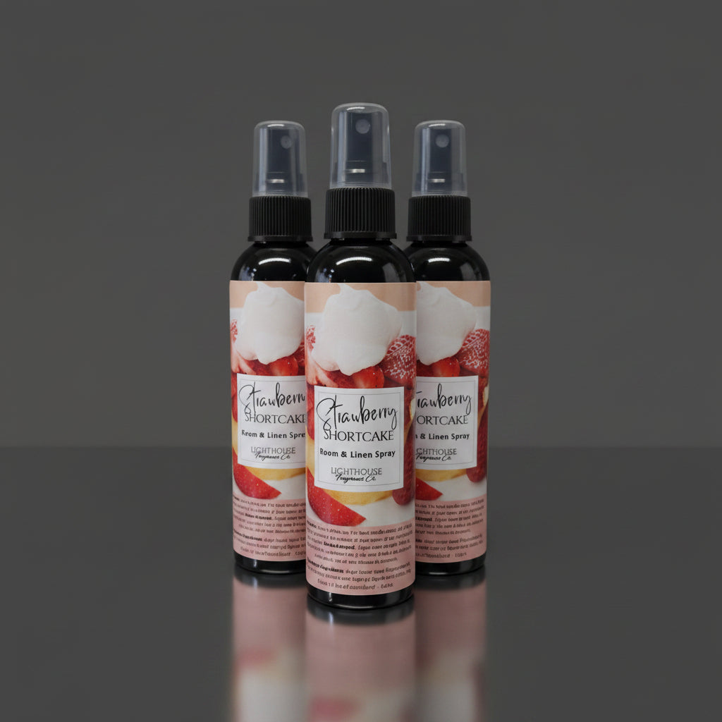 room spray bottles on a dark grey background