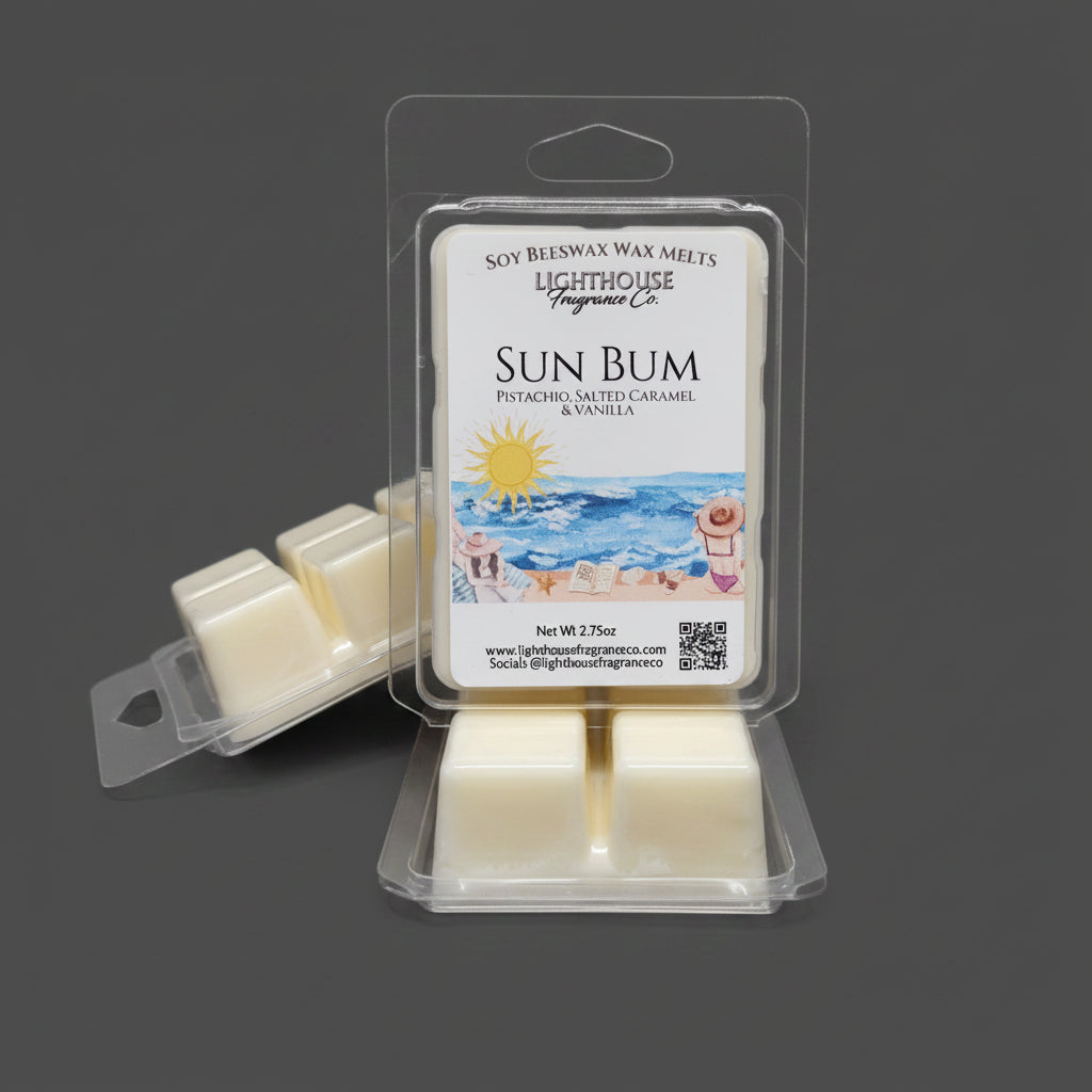 Sun Bum wax melts packaging on a gray surface