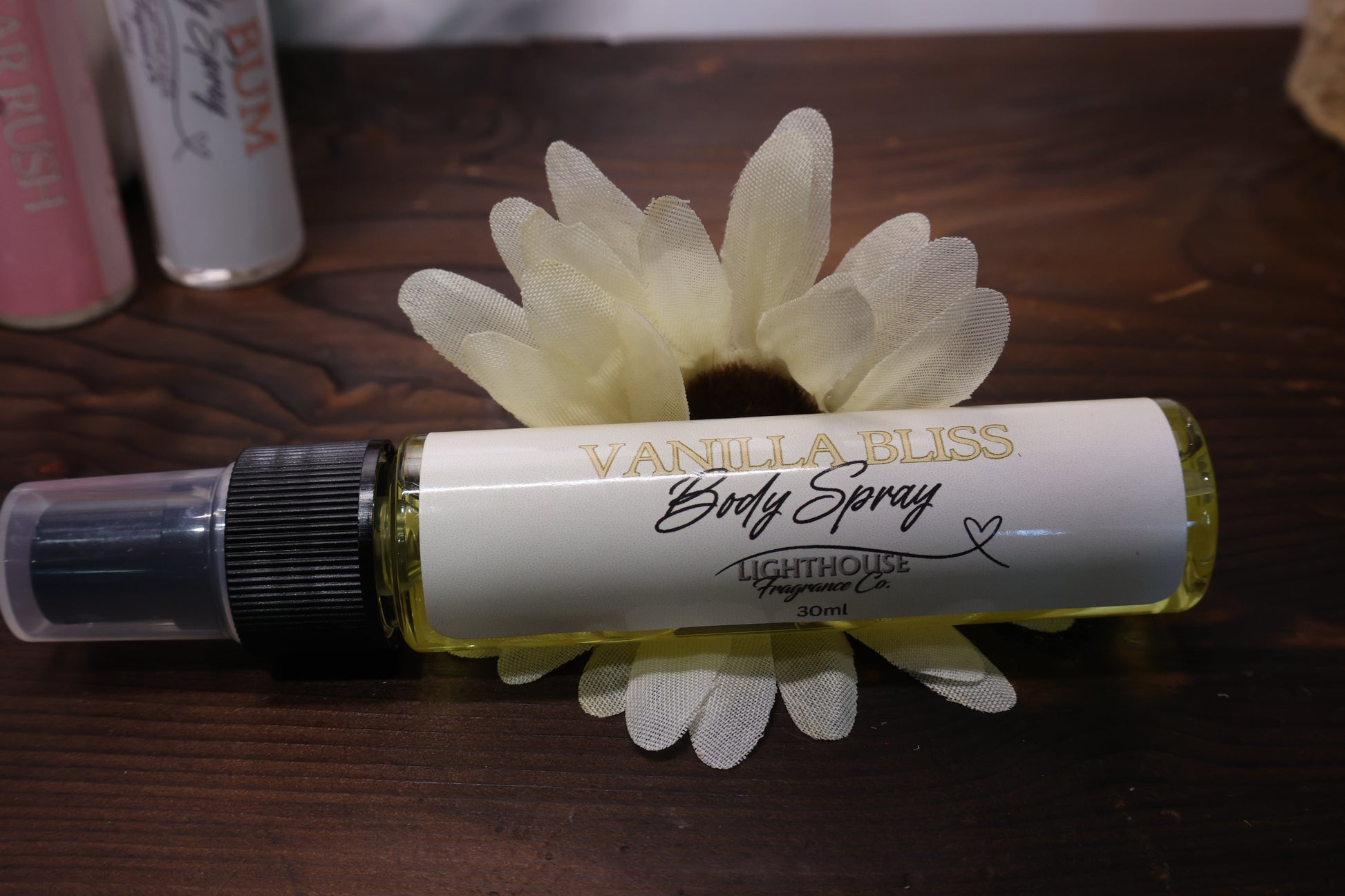 perfume on a wooden table