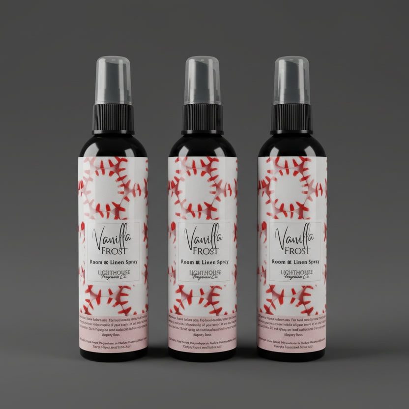 bottle of room spray with a dark grey background