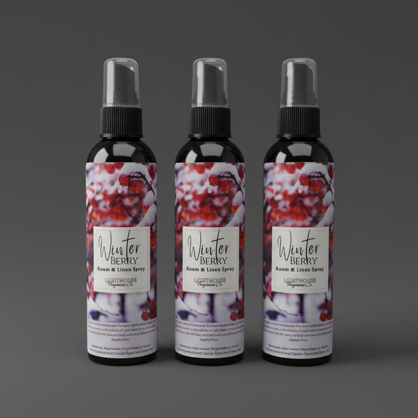 bottle of room spray with a dark grey background