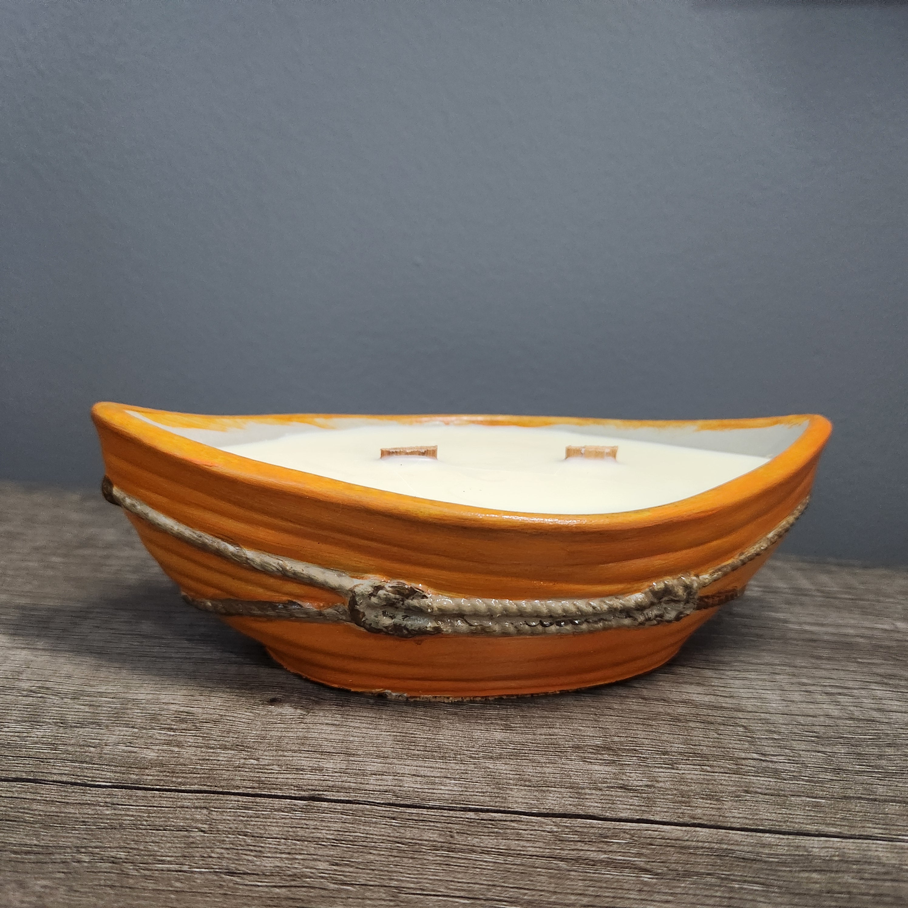 Handpainted Cement Dory Boat Candle