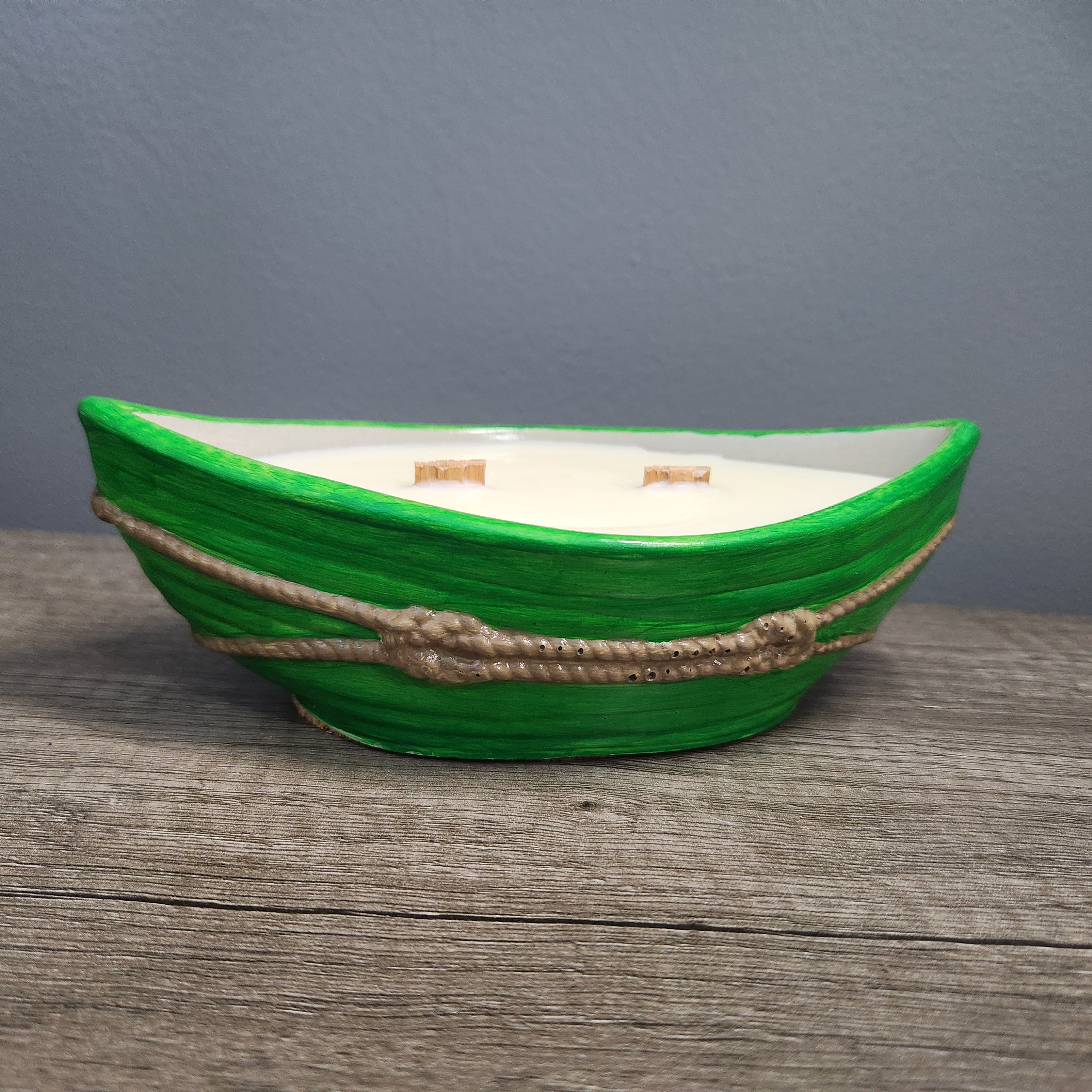 Handpainted Cement Dory Boat Candle