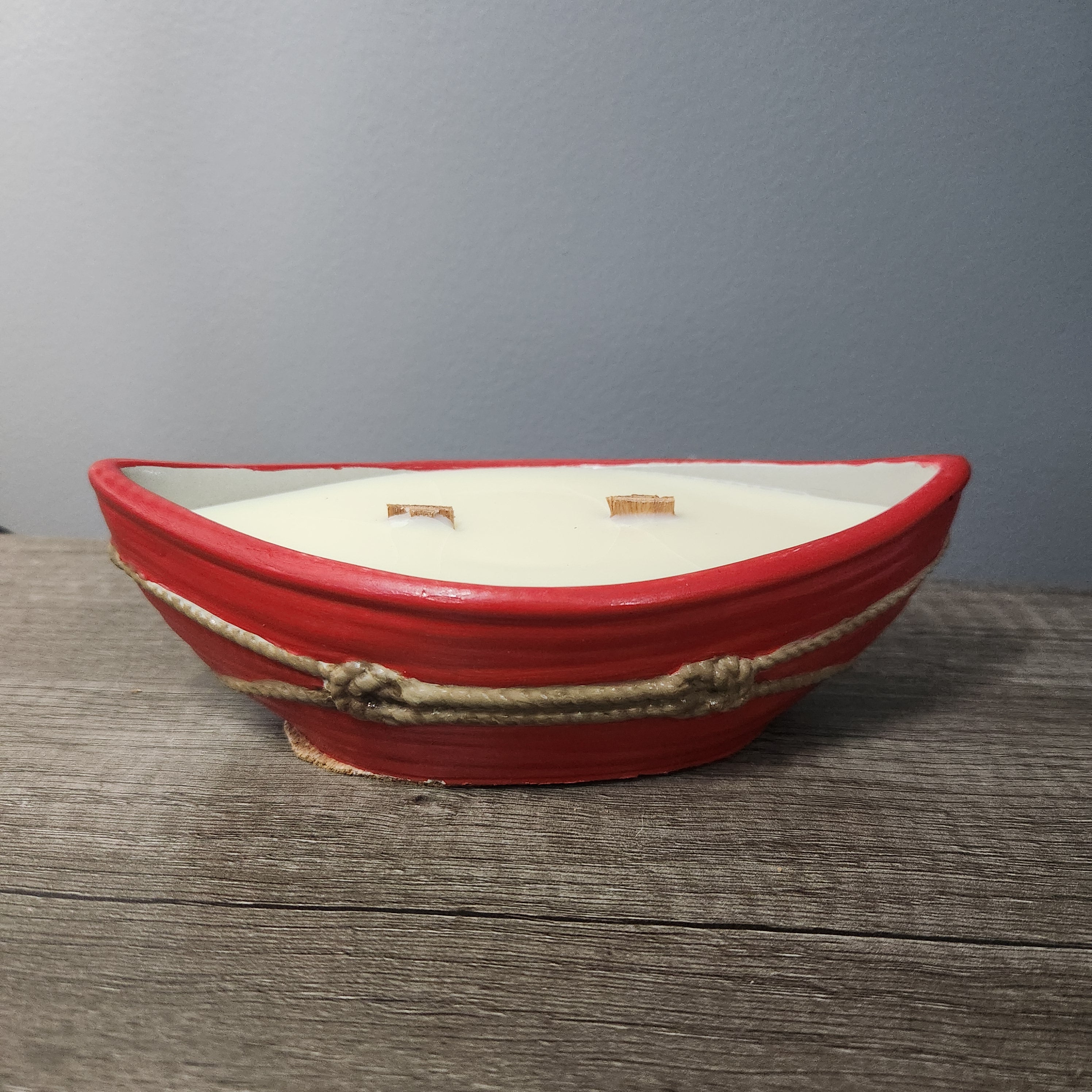 Handpainted Cement Dory Boat Candle