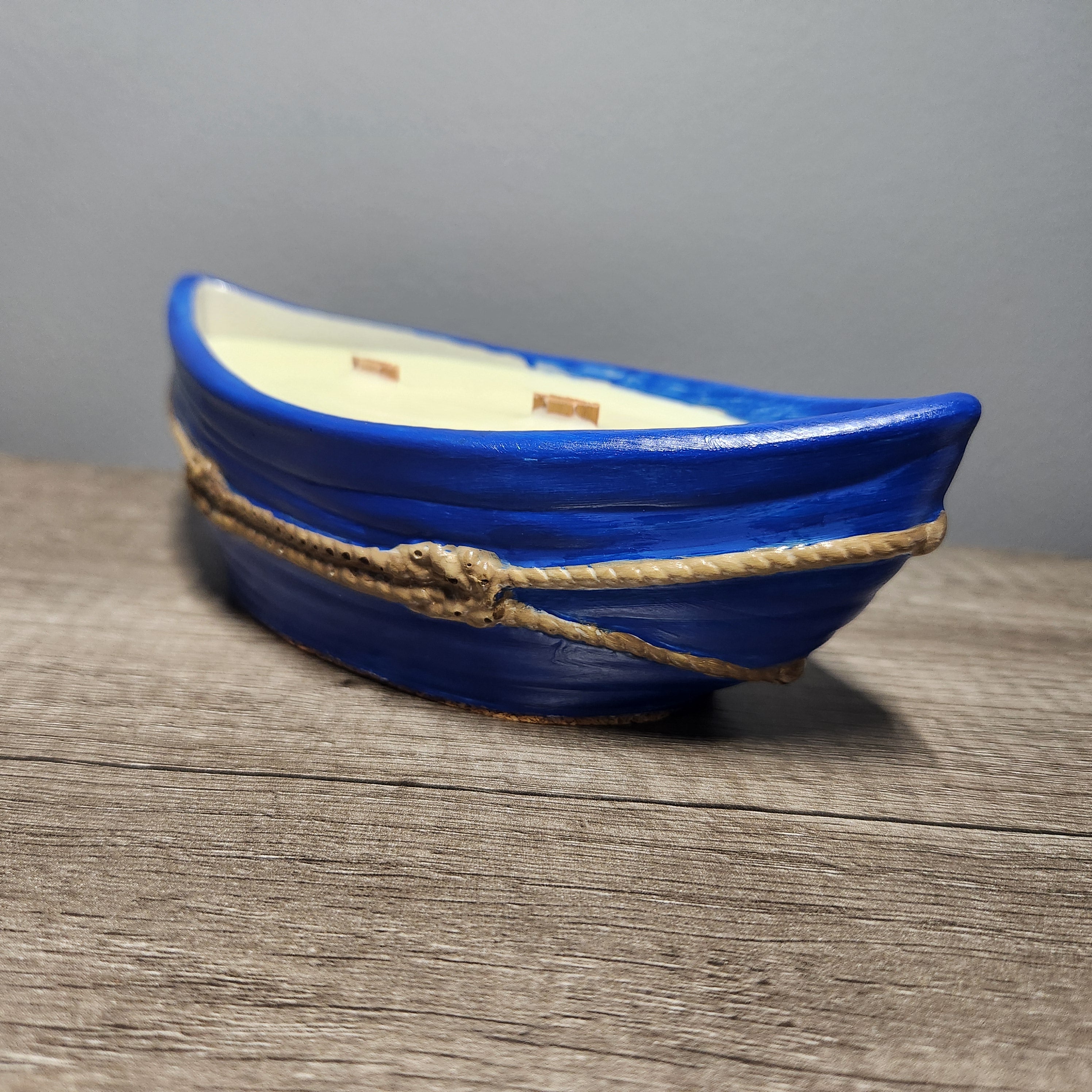 Handpainted Cement Dory Boat Candle